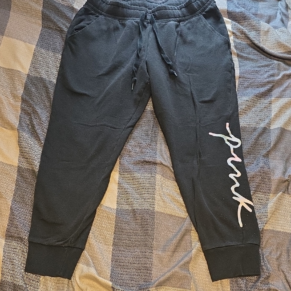 VS PINK Black Joggers with Pink Script